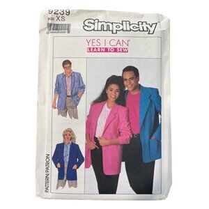 80s Simplicity 9239 Sewing Pattern Size XS Loose Fitting Unlined Jacket UNCUT